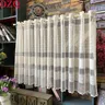 French Beige Lace Short Curtains for Kitchen Stripe Hollow Half Curtains Short Curtains Living