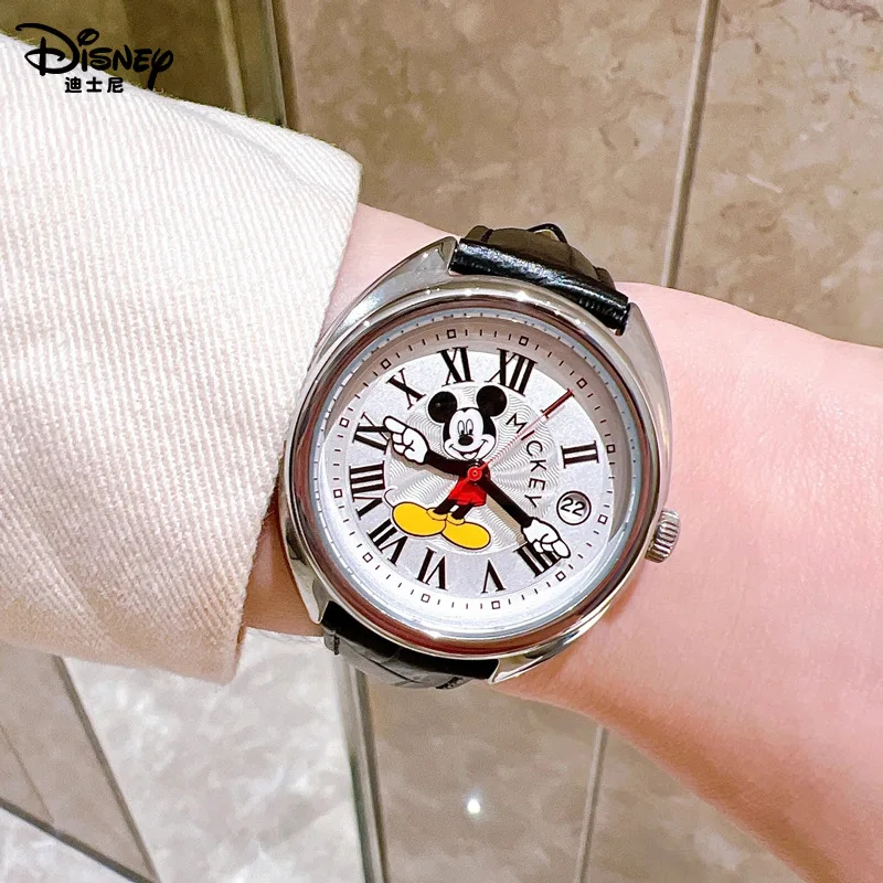 Disney Mickey Mouse Kinder Uhren Leuchtende Leder Quarz Armbanduhr Junge Mädchen Geburtstag Geschenk Student Uhr Junge Männer Frauen Image