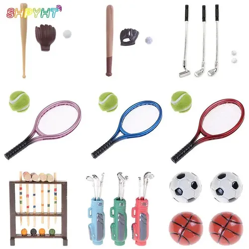 1/6 1/12 puppenhaus Sport Mini Tennis Ball/Schläger/Fußball/Fußball/Baseball/Golf Sticks/ballett