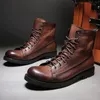 Retro Männer Stiefel Handgemachte Kappe Polnischen Männer Stiefeletten Casual Leder High-top Schuhe Plattform Motorrad Booties Neue Bota masculina