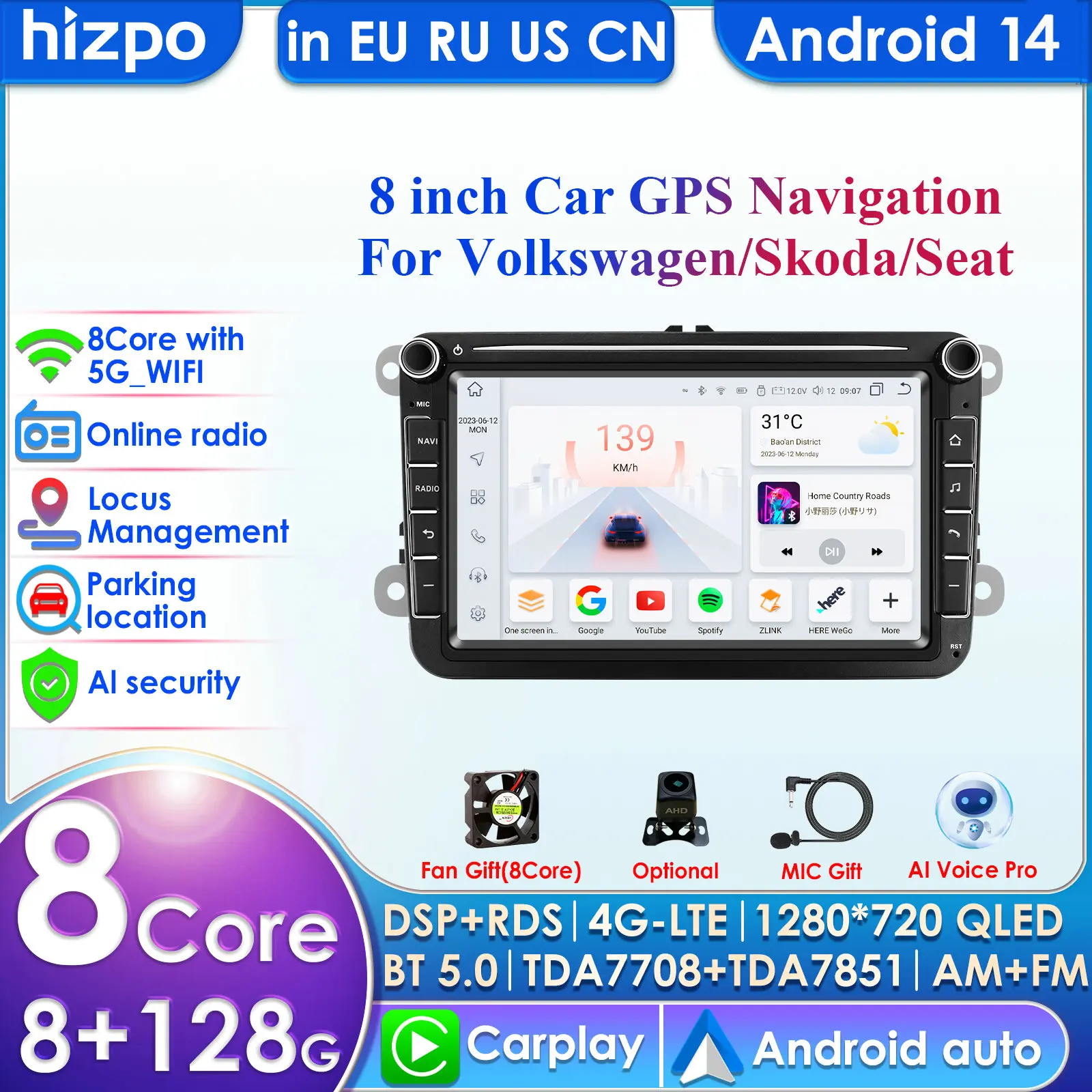 Pro AI Android Auto Radio GPS für Volkswagen VW Passat B6 B7 CC Tiguan Touran GOLF POLO Carplay 4G Auto multimedia 2din Autoradio Image