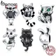 bamoer Authentic 925 Sterling Silver Cute Cat Kitty Animal Beads Charm for Original 3mm Bracelet