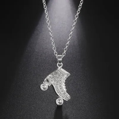 1pc Fashion Silver Color Skate Necklace With Wheels Roller Skate Rhinestone Necklace For Women Men Sports Pendant Neklace Gifts