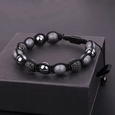 Neues Design Modeschmuck Hämatit Perlen cz Micro Ball Makramee verstellbare Armband Männer