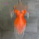 Orange Mermaid Short Prom Dresses Luxury Crystals Tassel Mini Cocktail Dress for Black Girls