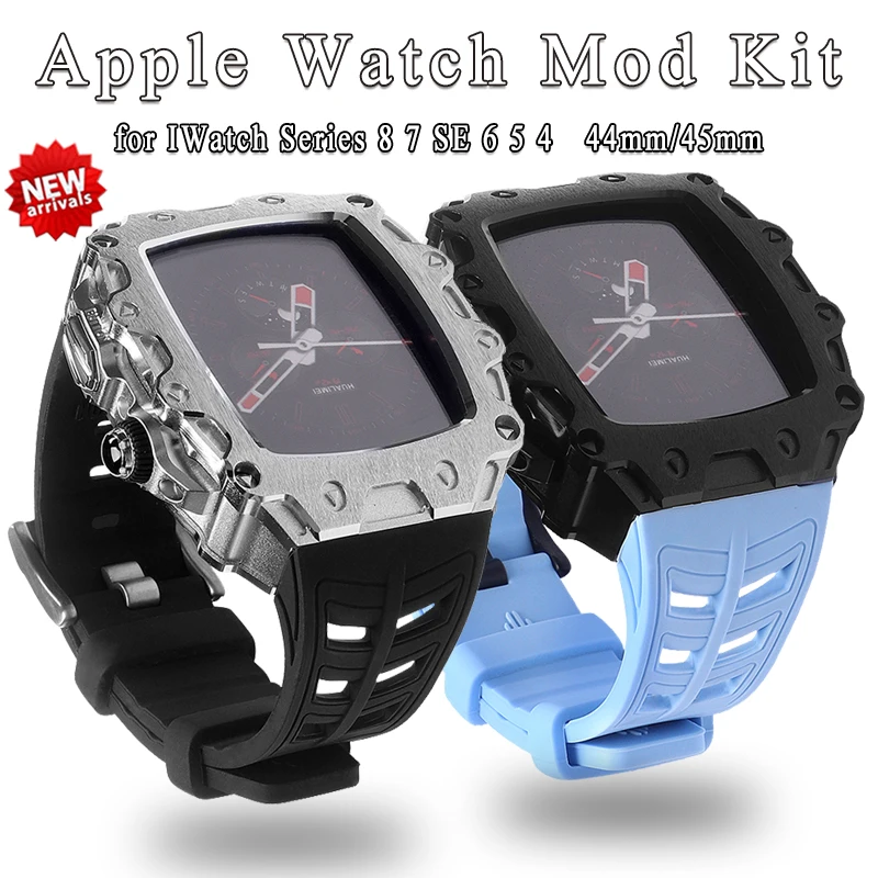 Luxus-Modifikationsset für Apple Watch 44 mm Band 45 mm Metall-Zink-Legierung Gehäuseabdeckung Silikonarmband für IWatch Serie 9 8 7 6 5 SE Image