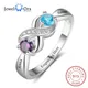 925 Sterling Silver Infinity Mothers Ring with 2 Round Birthstone Custom Engraved Couple Name