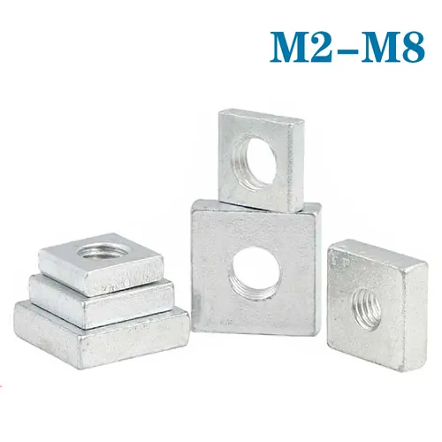 20-40Pcs M2 M3 M4 M5 M6 M8 Platz Mutter Carbon Stahl Verzinkt Verzinkt Dünne Viereck Block für