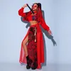 Chinesischen Stil Frauen Gogo Dance Performance Kleidung Rot Festival Outfits Hip Hop Kleidung Für