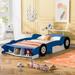 Twin/Full Size Race Car-Shaped Platform Bed with Wheels, Wood Platform Bed Frame w/ Storage Footboard, Floor Bed for Kids Teens