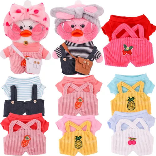 Für 30 Cm Ente Puppen Kleidung T-shirt Overalls Tasche Plüsch Puppe lalafanfan Zubehör Nette Tier
