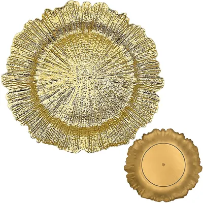 1/6pcs13inch Gold Charger Plates,Round Plastic Reef Plate Chargers for Dinner Plates,Wedding Party Elegant Decoration Place mats