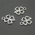 60pcs Silver Color Alloy Lucky Four-Leaf Clover Charms Beads Fit Bracelet DIY A2225