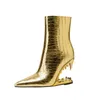 Größe 35-43 Gold Silber Tiger Zähne Absatz Damen kurze Stiefel Marke europäischen und amerikanischen Stil Leoparden muster spitzen Schuhe