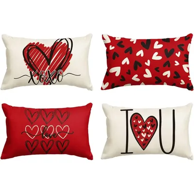 Valentinstag herzförmige Kissen bezug 30x50cm Kissen bezug Sofa Dekoration Leinen Taille Kissen Image
