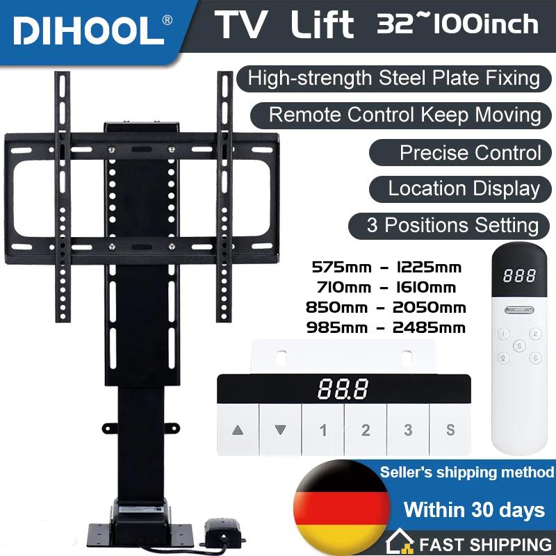 Motorisierter TV-Lift für 32-Zoll-~100-Zoll-Fernseher, höhenverstellbarer TV-Ständer und Wandmontage-Fernbedienung und Speicher-Einstellung. Lift-TV-Halterung