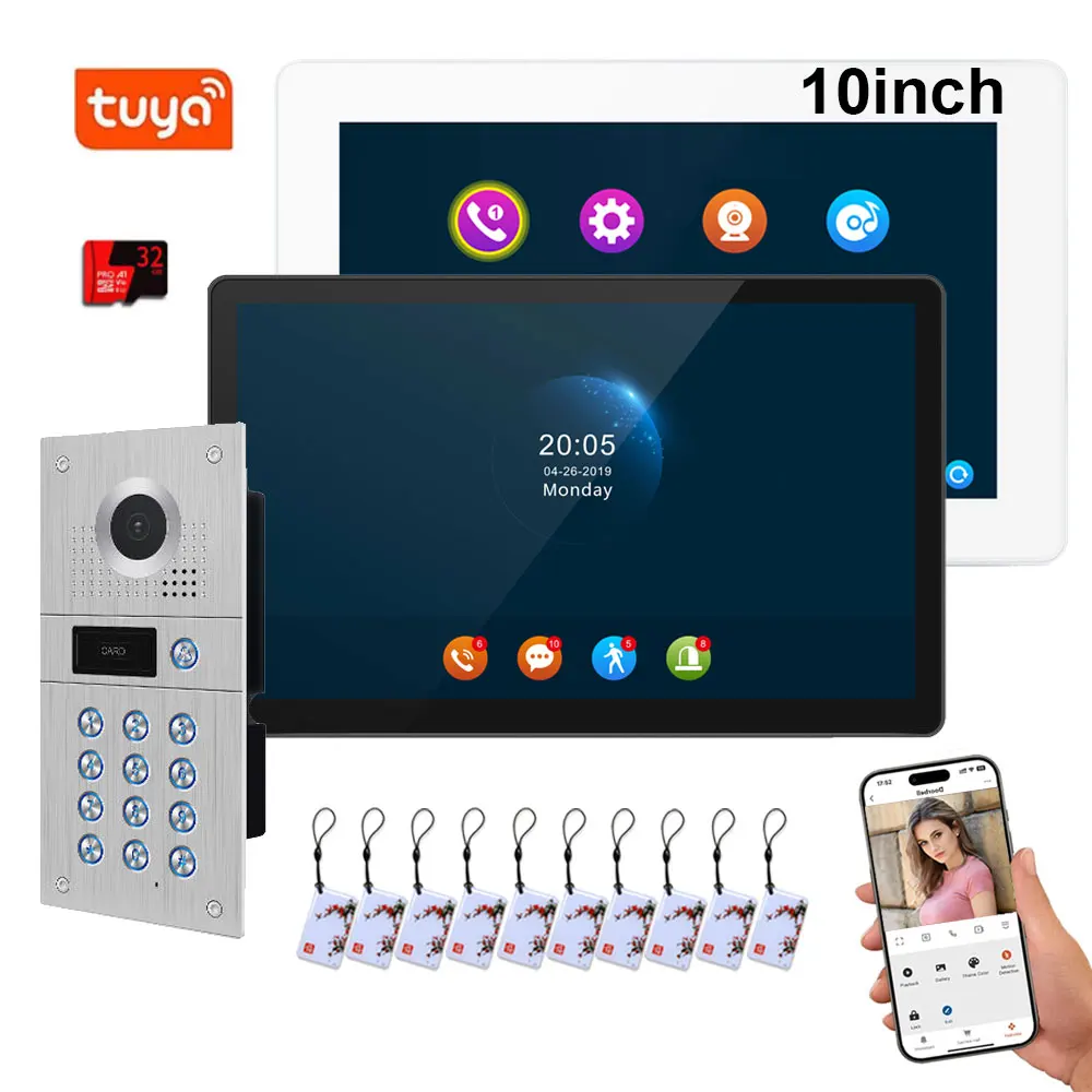 Tuya smart 10 zoll Drahtlose Wifi Smart Ip VIDEO Türklingel Intercom System 2 touch Screen-Monitor Mit 1080p VERDRAHTETE Passwort entsperren Image
