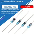 50pcs 1/2W Metal Film Resistor 3.3 3.6 3.9 33 36 39 330 360 390 R K Ohm 1% 0.5W Five-color Ring 3K3