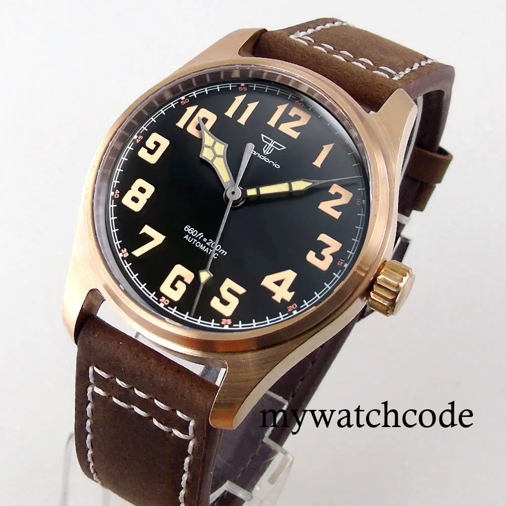 Tandorio Cusn8 Echte Bronze Fliegeruhr Herren 200M Taucher NH35AA PT5000 Automatik Armbanduhr Saphir Felduhr Militäruhr Image