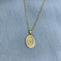 Stainless Steel Gold Plated Oval Medal Religious Virgin Mary Pendant Necklace For Women 2022 Gift