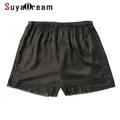 SuyaDream Frau Seide Shorts Schwarz 100% Natürliche Seide Spitze Shorts 2022 Sommer Neue