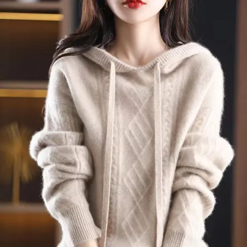 Pullover Herbst und Winter 2023 Kapuzen strickwaren gebratener Teig Twist Sweater Langarm Frauen