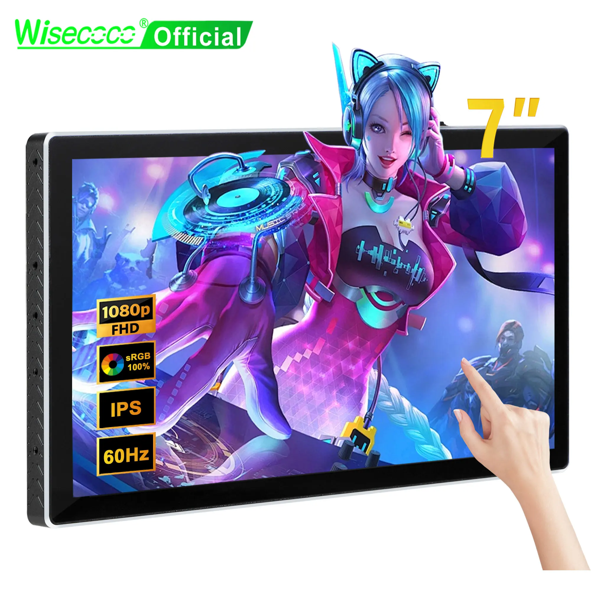 Wisecoco 7 Zoll tragbarer Monitor 1920 x 1080 Touch-Gaming-Monitore USB-C-Display für Raspberry Pi PS5/4 Android TV Box Kamera Image