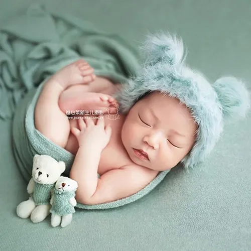 2 stücke Baby Fotografie Requisiten Neugeborenen Fotografie Hut + Bär Puppe Neugeborenen Hut
