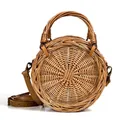 REREKAXI Runde Wicker frauen Handtasche Handgemachte Strand Stroh Tasche Weibliche Schulter