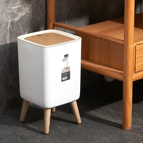Mülleimer mit Deckel Presse Mülleimer für Wohnzimmer Toilette Bad Küche Mülleimer hohe Fuß Imitation