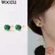 WOOZU 925 Sterling Silver Minimalist Green Emerald Diamond Stud Earrings For Women Elegant Teen