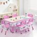 Kids Table and Chairs Set, Height Adjustable Desk with 6 Seats for Ages 2-10