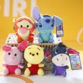 11cm Disney Plush Toys Stitch Pooh Bear Eeyore Tigger Piglet Cartoon Cute Stuffed Animal Dolls