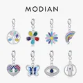 Modian 925 Sterling Silver Enamel Plant Hearts Rainbow Pendant Charm For Original Silver Make DIY