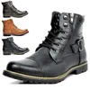 Größe 38-48 Männer Stiefel Leder Runde Kappe Gitter Muster Quadratische Ferse Männer Schuhe