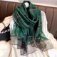 2023 Real Silk Scarf Women Designer Brand Foulard Hijab Scarves Lady Pashmina Green stripe Bandana