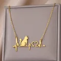 Edelstahl Halskette für Frauen Katze Herzschlag Anhänger Halsketten Vintage wasserdichten Schmuck