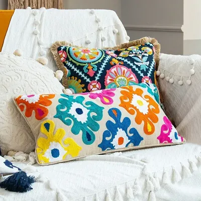 Ethnische Sofa Kissen bezug dekorative Kissen bezüge Blume bestickte Boho lange Kissen 60*30 für Schlafzimmer Sofa Lenden kissen Image