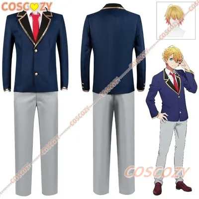 Anime Oshi No Ko Aqua Cosplay Kostüm Perücke Hoshino Akuamarin Jacke Hosen Blaue Uniform Event Anime Image