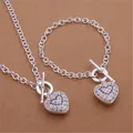 925 Sterling Silver fine heart crystal pendant necklace bracelets Jewelry sets for women Fashion