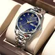 POEDAGAR Men Watch Top Brand Luxury Blue Dial Business Quartz Mens Watches Full Steel Waterproof