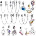 New 925 Sterling Silver Safety Chain Romantic Flowers Balloon Charms Bead Fit Original Pandora
