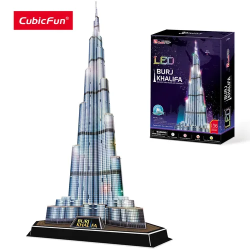 "CubicFun 3D Puzzles LED Dubai Burj Khalifa 57.5 ""H Architektur Gebäude Modell Kits 136Pcs Turm"
