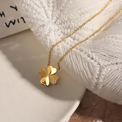 Edelstahl Halskette neues Design Herz vier blättrige Kleeblatt Anhänger Halskette Mode Gold Farbe