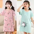 Kids Girls 100% Cotton Nightgown Cartoon Nightdress Girl Sleepwear Nightie Summer Short Sleeves Cats