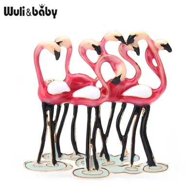 Wuli&baby Emaille Flamingo Vögel Broschen Für Frauen Neue Ankunft Rot Lila Vögel Tier Büro Party