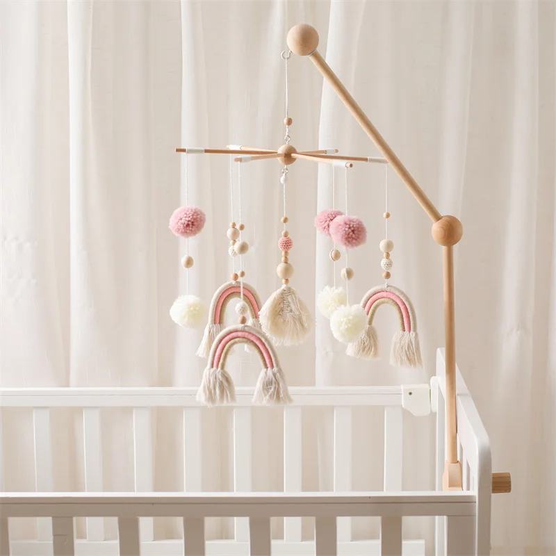 Baby Holz Boho Regenbogen Bett Glocke Rasseln Spielzeug Hängen Anhänger Neugeborenen Spielzeug Mobile Krippe Halterung Montessori Spielzeug Baby Geburt Geschenk Image