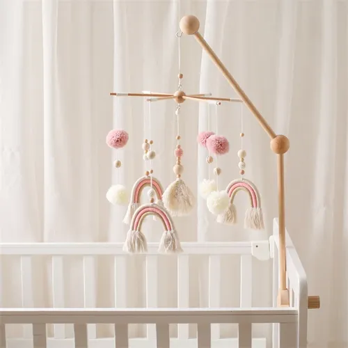 Baby Holz Boho Regenbogen Bett Glocke Rasseln Spielzeug hängen Anhänger Neugeborenen Spielzeug