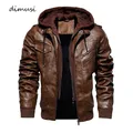 Herbst Winter männer Warme PU Leder Jacken Casual Herren Motorrad PU Biker Jacke Männer Fleece Windjacke Mit Kapuze Mäntel Kleidung