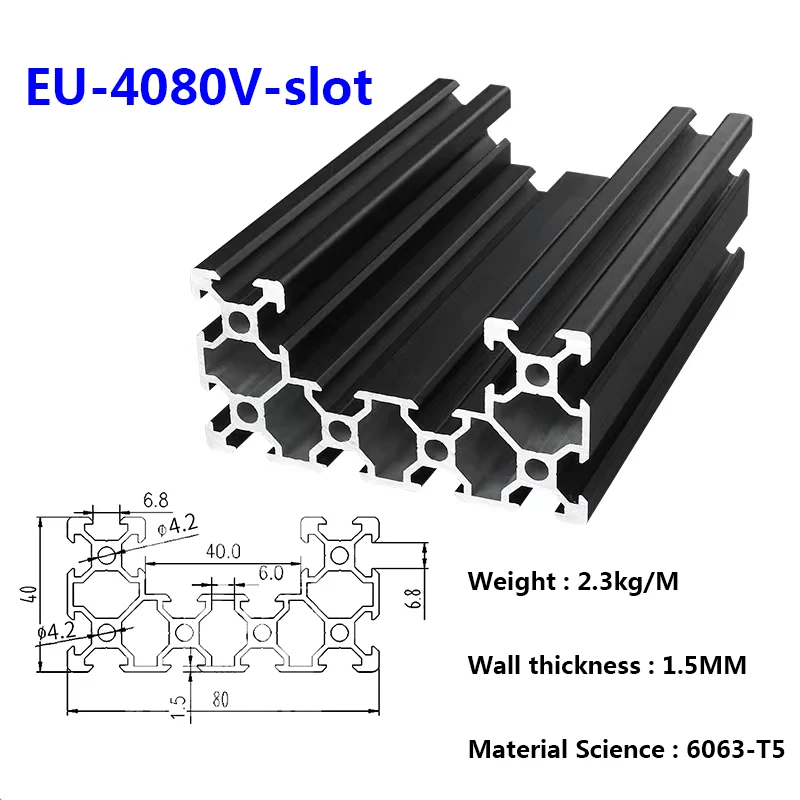 1PC EU Schwarz Oxidation 4080V-Slot Aluminium Profil 4,2 Loch 3D Drucker Aluminium 4080U Slot DIY Halterung Pipeline Rahmen Image